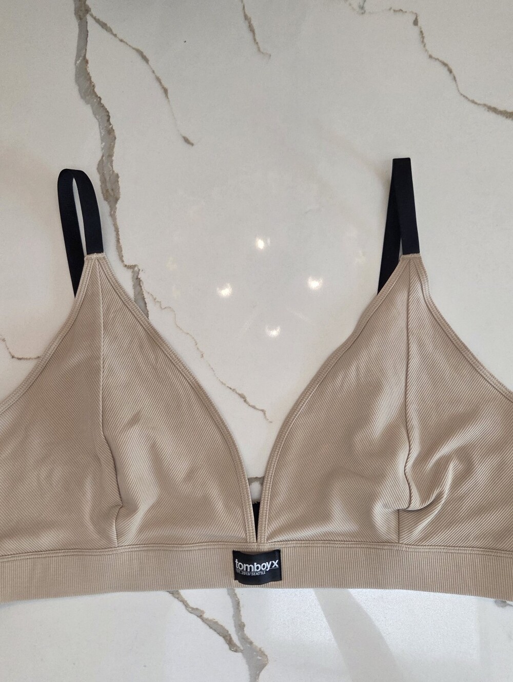 TomboyX Bamboo Rib Triangle Bralette Plus 4X Beige Racerback Minimalist Lounge